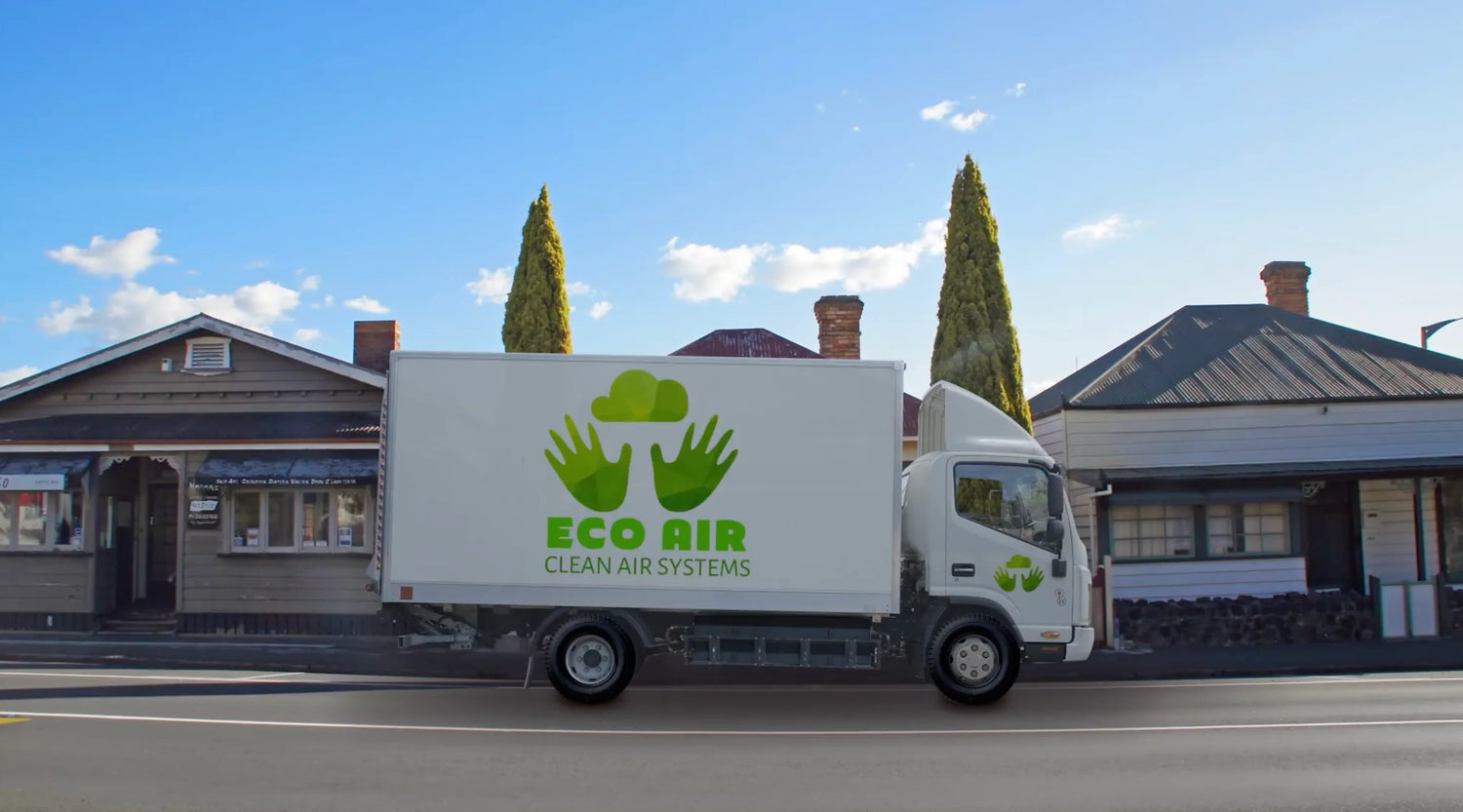 JAC EV Truck: All-Electric and Built for Business delivering clean air systems on a city street.