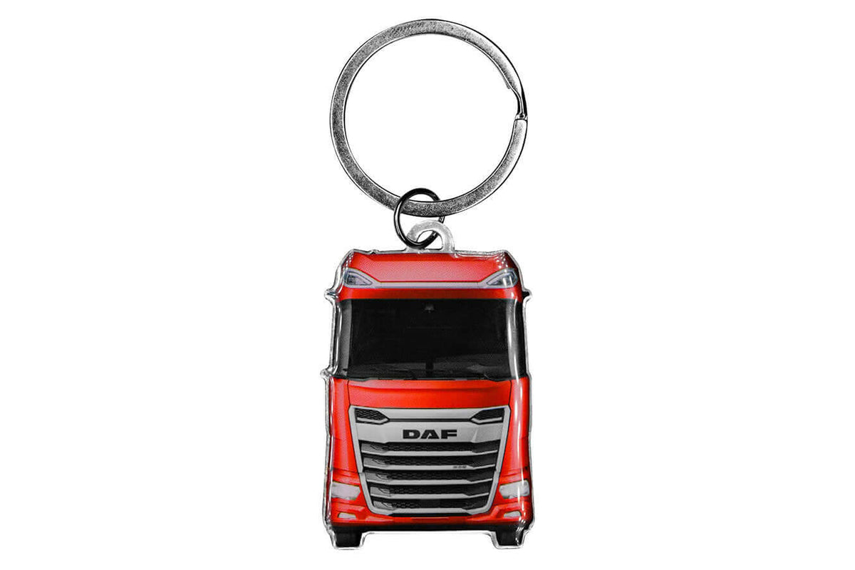 DAF Keyring, red DAF truck cab charm on a silver split ring