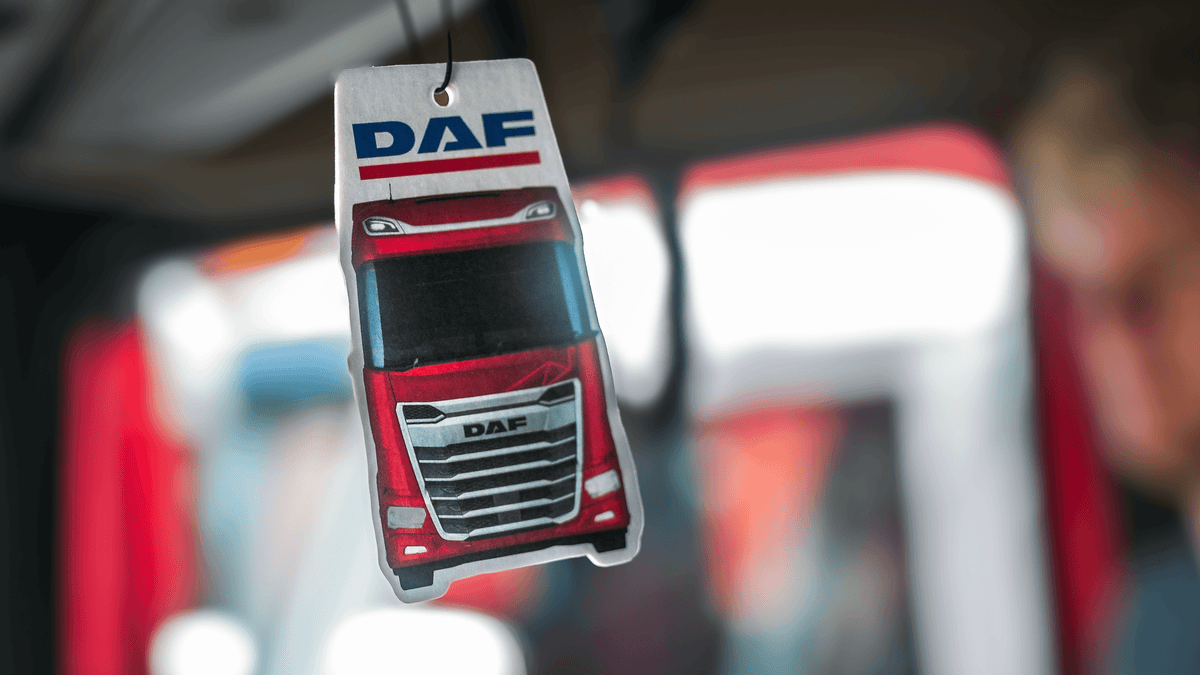 DAF air freshener hanging inside a truck cab