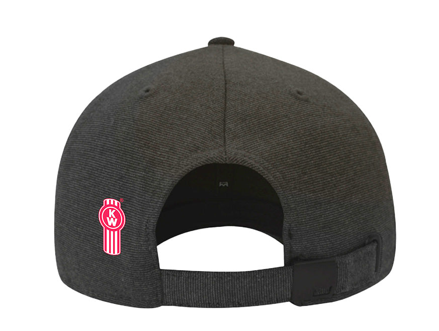 A dark gray CAP KW ENGINEERING EXCELLENCE, shown from the back, with an adjustable UFlex strap and a small red and white Kenworth logo on the left above the opening—highlighting Engineering Excellence.