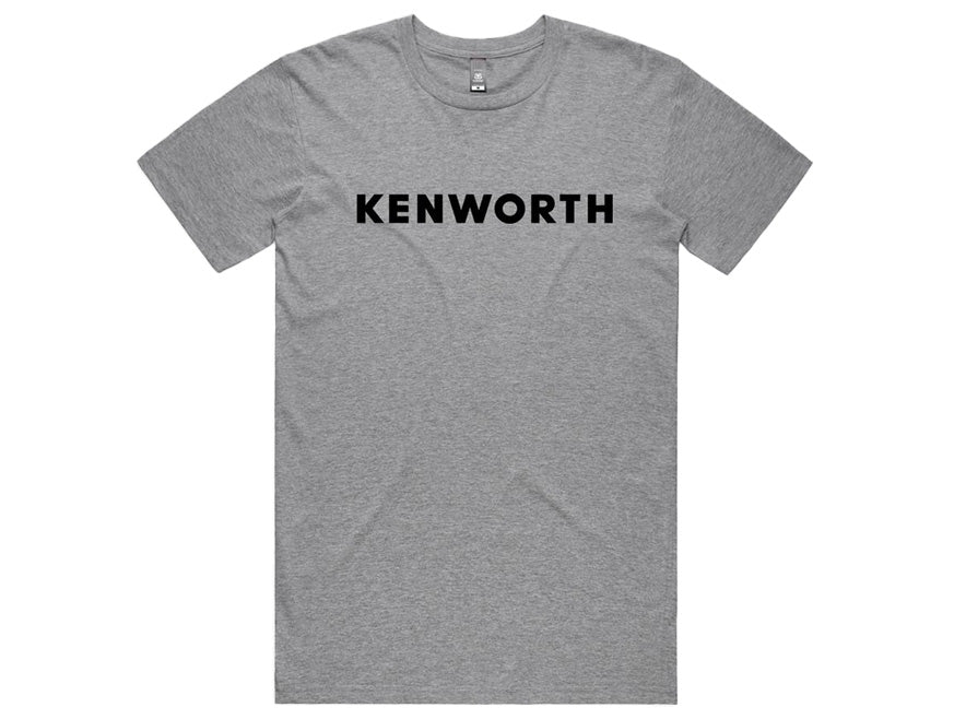 The SHIRT KW GREY WORD OUTLINE is a minimalist gray t-shirt with "KENWORTH" boldly printed across the chest—ideal for everyday wear.