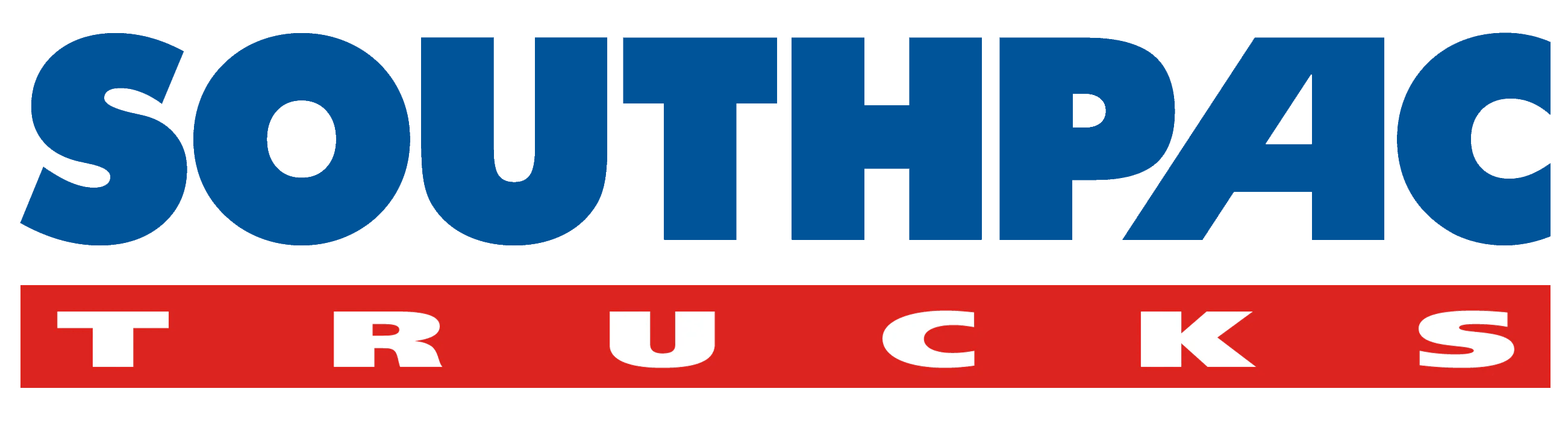 Logo for Southpac Trucks; the word SOUTHPAC is in bold blue letters above a red rectangular box containing the word TRUCKS in white capital letters.