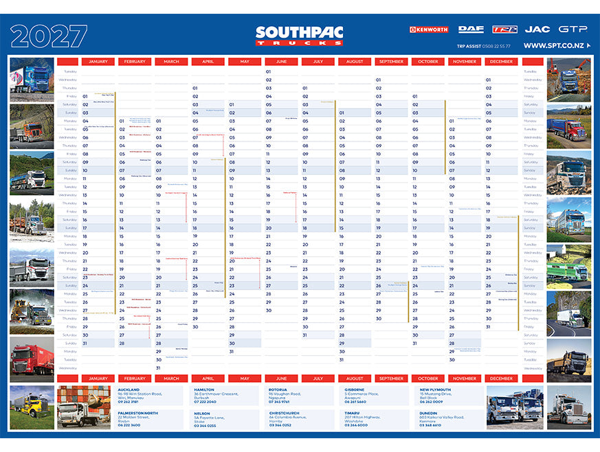 Southpac Trucks 2027 Wall Planner