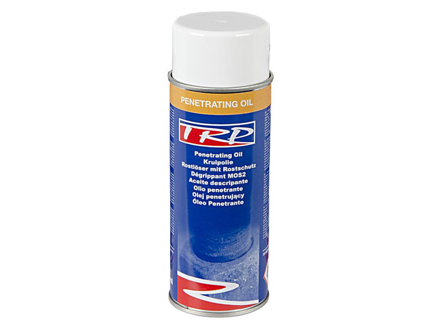 A 400ml aerosol can of PENETRATING OIL, a workshop essential rust remover, with a white cap and a blue-red label featuring product details in multiple languages.