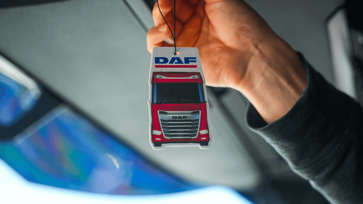 DAF air freshener held up inside a truck cab
