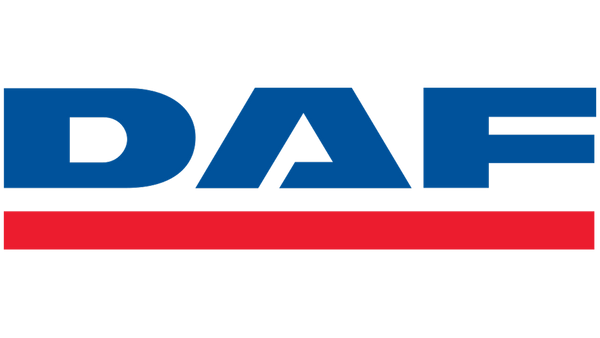 The image shows the DAF logo with bold blue letters DAF above a thick horizontal red line on a white background.