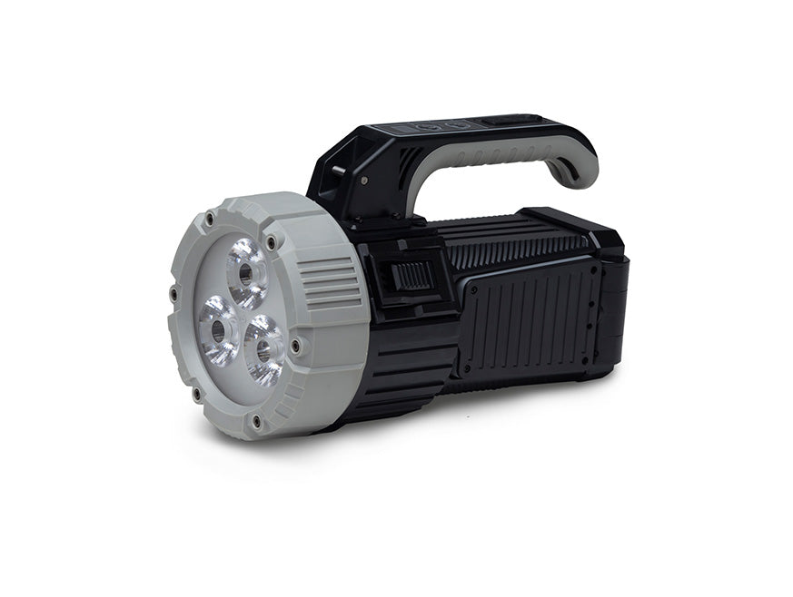 The Kenworth LED Safety Torch is a large, handheld black and silver torch with a sturdy handle and three LED bulbs, shown on a white background.