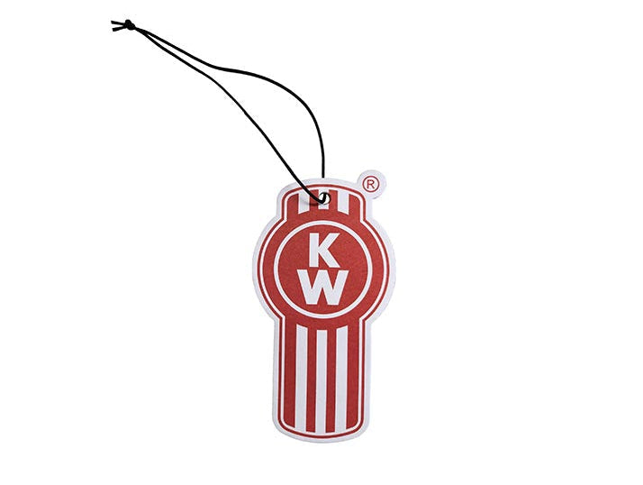 Kenworth Bug air freshener tag for trucks, displaying a red design with 'KW' logo, compact almond air freshener for trucks.