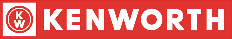 Red rectangular Kenworth logo with the letters KW in a circular emblem on the left and the word KENWORTH in bold, white capital letters to the right.
