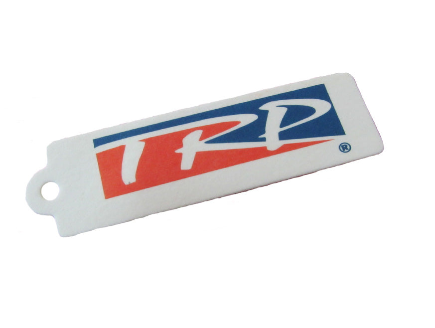 The AIR FRESHENER TRP 85x25mm is a rectangular white hangable tag with a small hole, featuring the TRP logo in stylized red and white letters on a red and blue background.