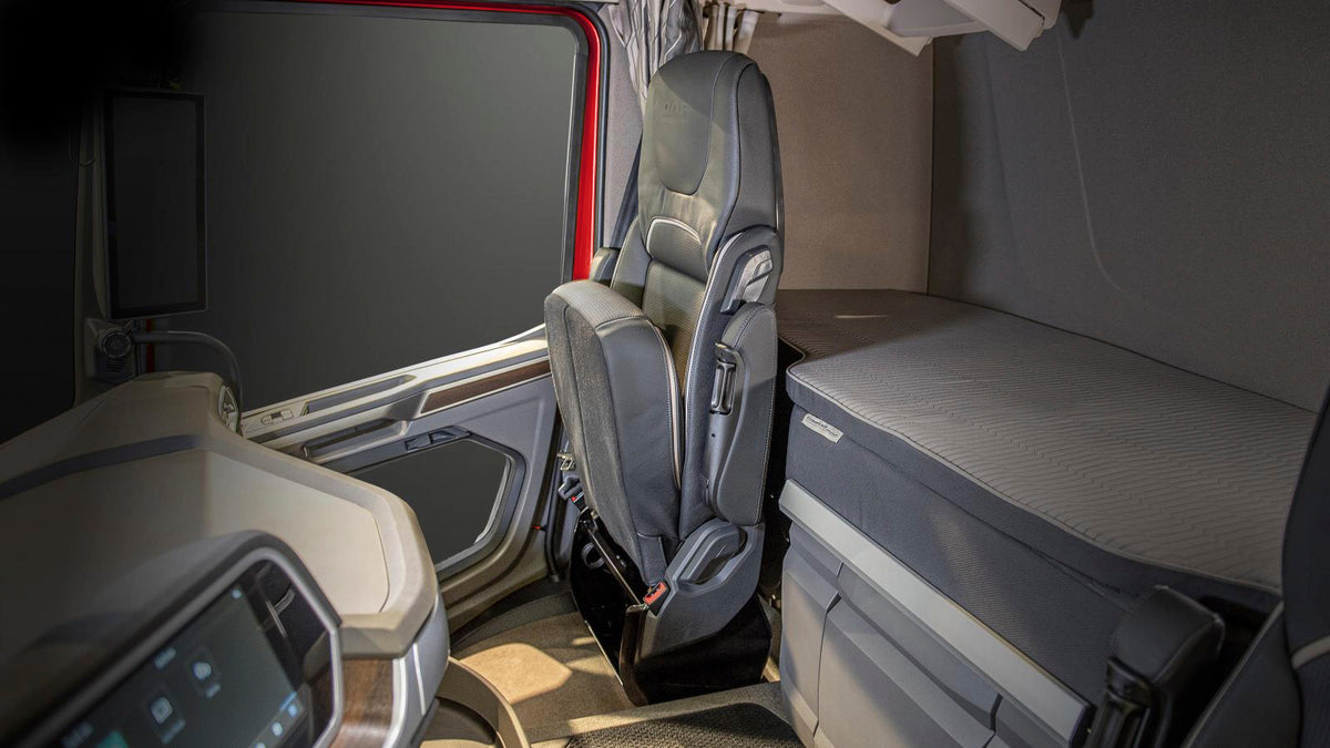 New Generation DAF cab showing the driver seat and sleeper bunk